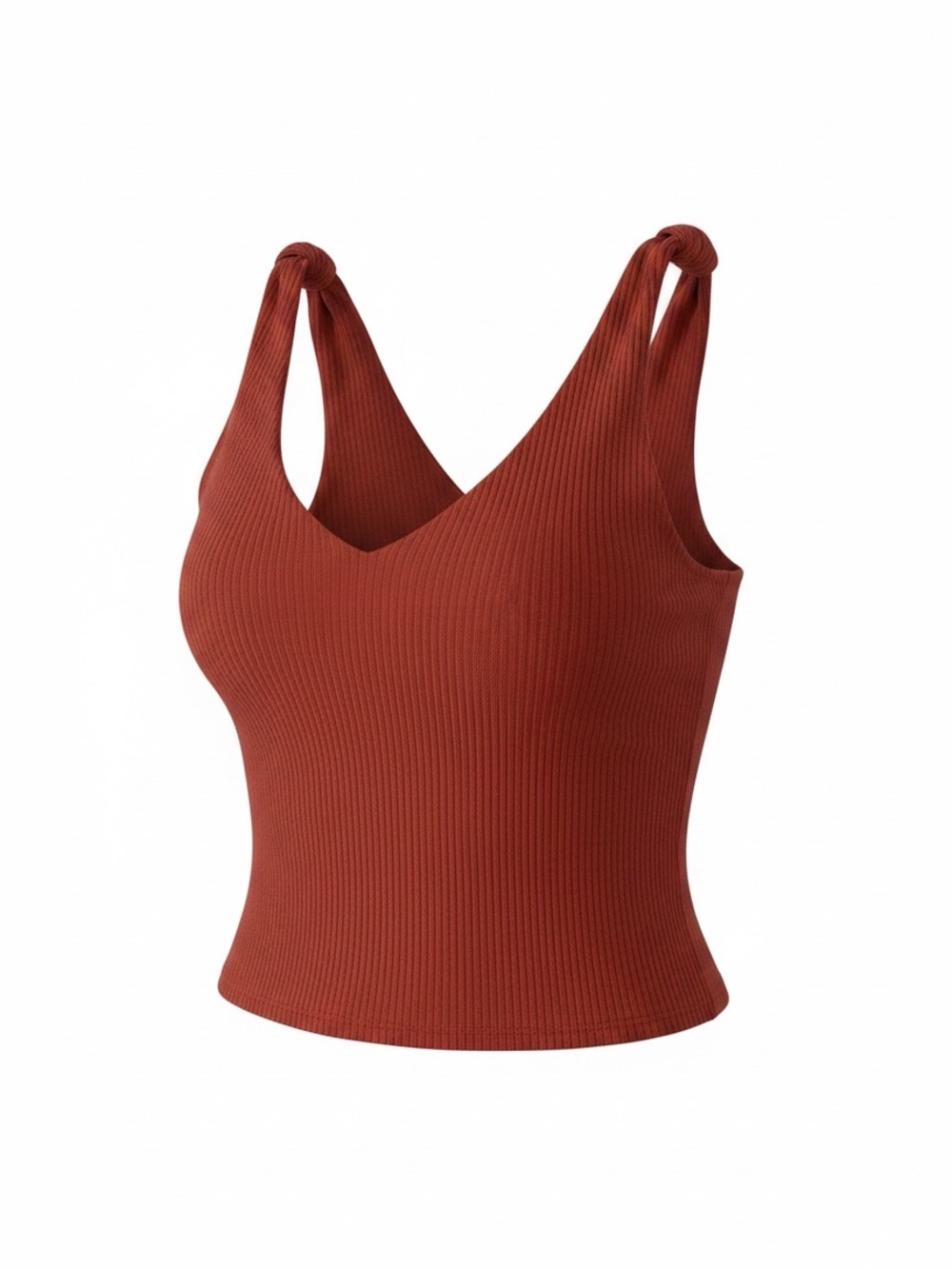 Miss Me Ribbed V-Neck Cami Shelf Bra Tank Top in Rust size Medium